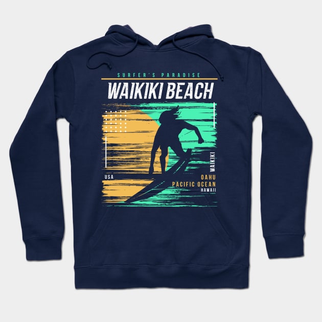 Retro Surfing Waikiki Beach Oahu Hawaii // Vintage Surfer Beach // Surfer's Paradise Hoodie by Now Boarding